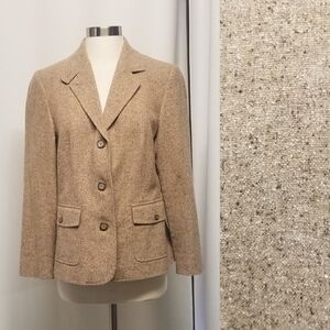 Vintage 90s y2k L.L.Bean Sandy Tan Brown Wool Silk Blend‎ Schoolboy Blazer Md